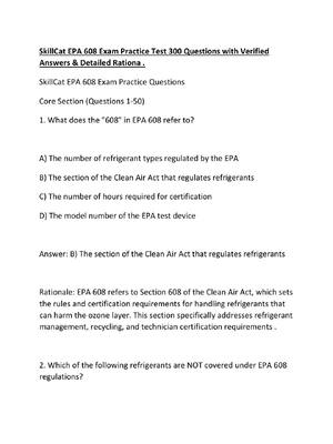 Preview of SkillCat EPA 608 Exam Practice Test 300 Questions with Verified Answers