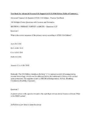 Preview of Test Bank for Advanced Trauma Life Support (ATLS) 11th Edition Table of Contents ) .
