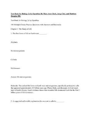 Preview of Test Bank for Biology 2e by OpenStax By Mary Ann Clark