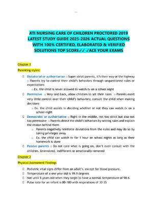 Preview of ATI NURSING CARE OF CHILDREN PROCTORED 2019  LATEST STUDY GUIDE 2025-2026 ACTUAL QUESTIONS