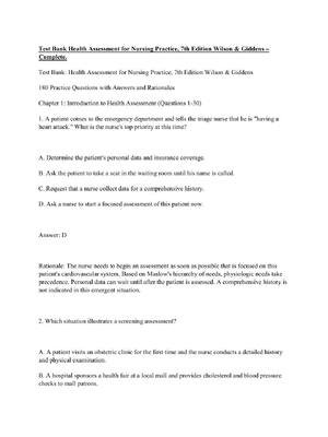 Preview of Test Bank Health Assessment for Nursing Practice, 7th Edition Wilson & Giddens – Complete.