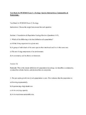 Preview image for Test Bank for PCB3043 Exam 3 – Ecology Species Interactions, Communities & Ecosystems .