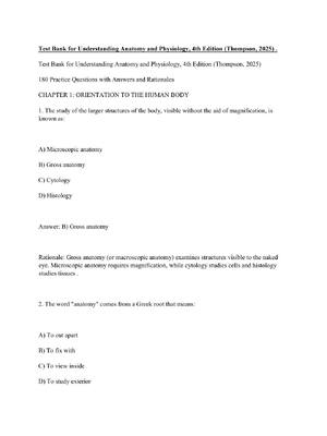 Preview of Test Bank for Understanding Anatomy and Physiology, 4th Edition (Thompson, 2025) .