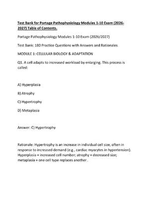 Preview of Test Bank for Portage Pathophysiology Modules 1-10 Exam (2026-2027) Table of Contents.