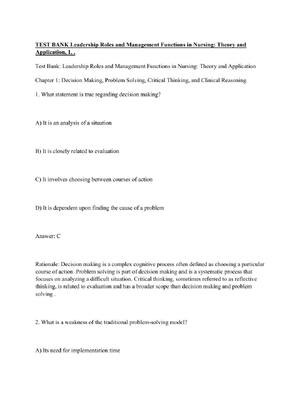 Preview of TEST BANK Leadership Roles and Management Functions in Nursing