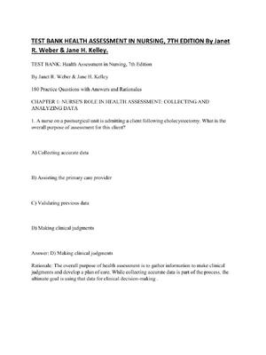 Preview of TEST BANK HEALTH ASSESSMENT IN NURSING, 7TH EDITION By Janet R. Weber & Jane H. Kelley.