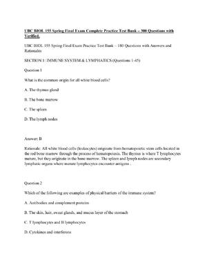 Preview of UBC BIOL 155 Spring Final Exam Complete Practice Test Bank