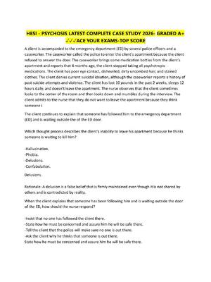 Preview of HESI - PSYCHOSIS LATEST COMPLETE CASE STUDY 2026- GRADED A+  ✓✓✓ACE YOUR EXAMS-TOP SCORE