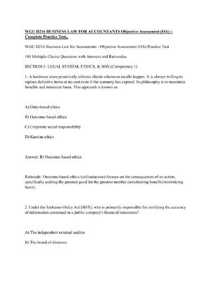 Preview of WGU D216 BUSINESS LAW FOR ACCOUNTANTS Objective Assessment