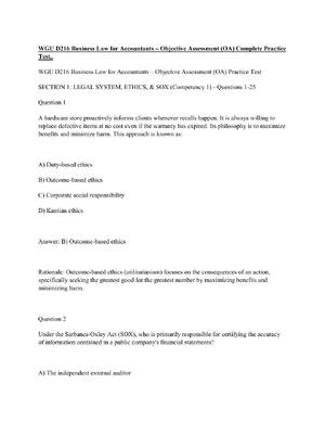Preview of WGU D216 Business Law for Accountants – Objective Assessment (OA) Complete Practice Test,.