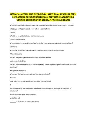 Preview of HESI A2 ANATOMY AND PHYSIOLOGY LATEST FINAL EXAM FOR 2025 2026 ACTUAL QUESTIONS WITH 100%