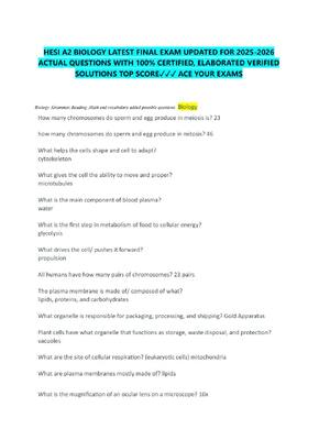 Preview of HESI A2 BIOLOGY -LATEST FINAL EXAM FOR 2025-2026 ACTUAL  QUESTIONS WITH 100% CERTIFIED, EL