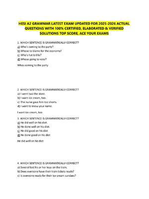 Preview of HESI A2 GRAMMAR LATEST EXAM UPDATED FOR 2025-2026 ACTUAL  QUESTIONS WITH 100% CERTIFIED, E