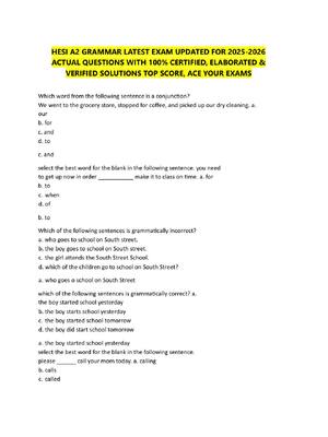 Preview of HESI A2 GRAMMAR LATEST EXAM UPDATED FOR 2025-2026  ACTUAL QUESTIONS WITH 100% CERTIFIED, E