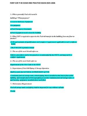 Preview image for FDNY COF P-98 EXAM AND PRACTICE EXAM 2025-2026 QUESTIONS AND ANSWERS! 100% CORRECT ANSWERS ALREADY RATED A+