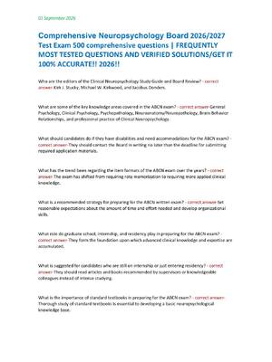 Preview of Comprehensive Neuropsychology Board 2026/2027  Test Exam 500 comprehensive questions | FRE