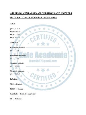 Preview of ATI FUNDAMENTALS EXAM QUESTIONS AND ANSWERS WITH RATIONALES GUARANTEED A PASS.