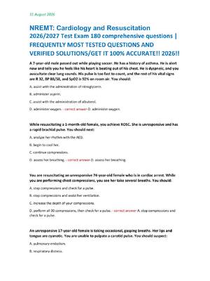 Preview of NREMT: Cardiology and Resuscitation  2026/2027 Test Exam 180 comprehensive questions |  FREQUENTLY MOST TESTED QUESTIONS AND  VERIFIED SOLUTIONS/GET IT 100% ACCURATE!! 2026!!