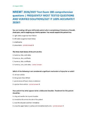 Preview of NREMT 2026/2027 Test Exam 180 comprehensive  questions | FREQUENTLY MOST TESTED QUESTIONS  AND VERIFIED SOLUTIONS/GET IT 100% ACCURATE!!  2026!!