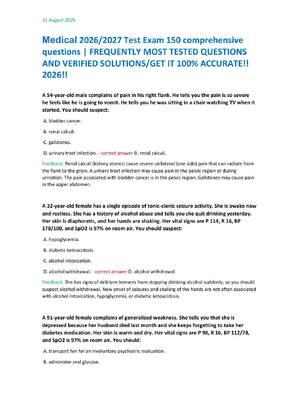 Preview of Medical 2026/2027 Test Exam 150 comprehensive  questions | FREQUENTLY MOST TESTED QUESTIONS  AND VERIFIED SOLUTIONS/GET IT 100% ACCURATE!!  2026!!