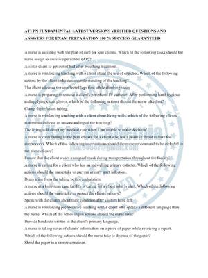 Preview of ATI PN FUNDAMENTAL LATEST VERSIONS VERIFIED QUESTIONS AND ANSWERS FOR EXAM PREPARATION 100