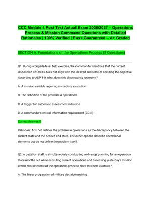 Preview of CCC Module 4 Post Test Actual Exam 2026/2027 – Operations Process & Mission Command Questi