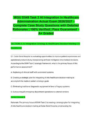 Preview of WGU D549 Task 2 AI Integration in Healthcare Administration Actual Exam 2026/2027 – Comple