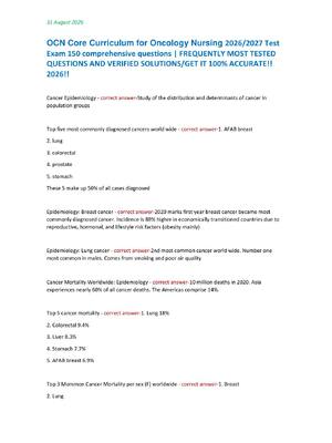 Preview of OCN Core Curriculum for Oncology Nursing 2026/2027 Test  Exam 150 comprehensive questions | FREQUENTLY MOST TESTED  QUESTIONS AND VERIFIED SOLUTIONS/GET IT 100% ACCURATE!!  2026!!