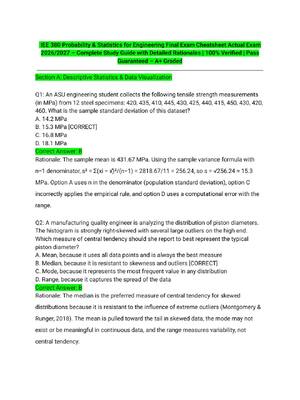 Preview of IEE 380 Probability & Statistics for Engineering Final Exam Cheatsheet Actual Exam 2026/20
