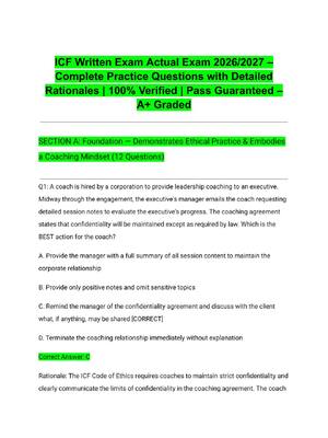 Preview of ICF Written Exam Actual Exam 2026/2027 – Complete Practice Questions with Detailed Rationa