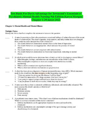 Preview image for Test Bank For Davis Advantage for Townsend’s Essentials of  Psychiatric Mental Health Nursing 9th Edition Karyn Morgan Chapter 1-29