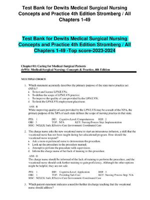 Preview of Test Bank for Dewits Medical Surgical Nursing  Concepts and Practice 4th Edition Stromberg