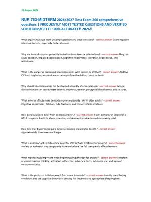 Preview of NUR 763-MIDTERM 2026/2027 Test Exam 260 comprehensive  questions | FREQUENTLY MOST TESTED