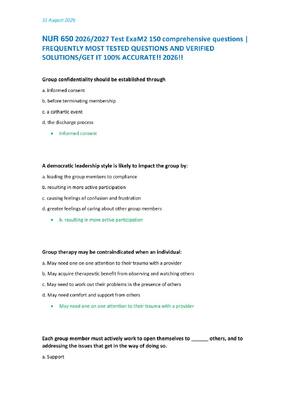 Preview of NUR 650 2026/2027 Test ExaM2 150 comprehensive questions | FREQUENTLY MOST TESTED QUESTION