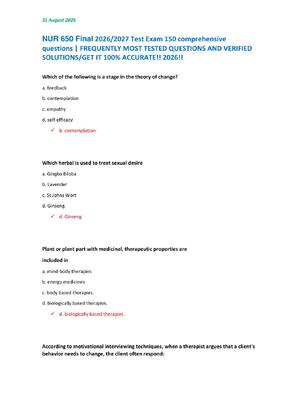 Preview of NUR 650 Final 2026/2027 Test Exam 150 comprehensive  questions | FREQUENTLY MOST TESTED QU