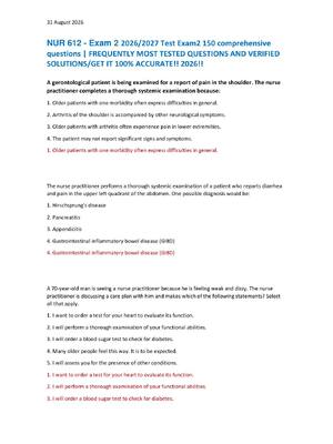 Preview of NUR 612 - Exam 2 2026/2027 Test Exam2 150 comprehensive  questions | FREQUENTLY MOST TESTE