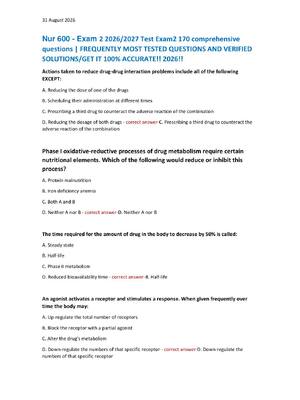 Preview of Nur 600 - Exam 2 2026/2027 Test Exam2 170 comprehensive  questions | FREQUENTLY MOST TESTE