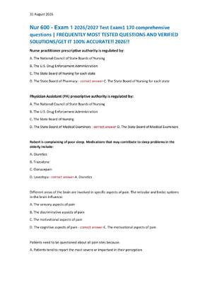 Preview of Nur 600 - Exam 1 2026/2027 Test Exam1 170 comprehensive  questions | FREQUENTLY MOST TESTE