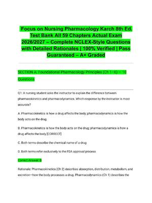 Preview of Focus on Nursing Pharmacology Karch 8th Ed. Test Bank All 59 Chapters Actual Exam 2026/202