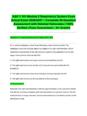 Preview of A&P 1 101 Module 2 Respiratory System Exam Actual Exam 2026/2027 – Complete 40-Question As