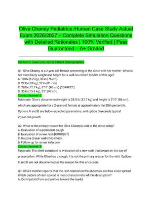 Preview of Olive Chaney Pediatrics iHuman Case Study Actual Exam 2026/2027 – Complete Simulation Ques