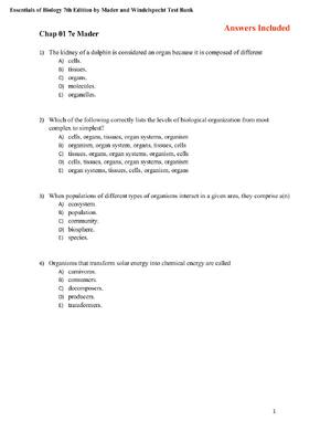 Preview of Essentials of Biology 7th Edition by Mader and Windelspecht Test Bank! ALREADY RATED A+ 10