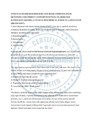 Preview of EVOLVE ELSEVIER HESI MED SURG TEST BANK| COMPLETE EXAM QUESTIONS AND CORRECT ANSWERS WITH