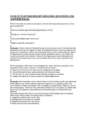 Preview of EVOLVE ELSEVIER HESI RN MED-SURG QUESTIONS AND ANSWERS EXAM.