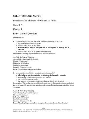 Preview of Solution Manual for Foundations of Business 7th Edition by William M. Pride All Chapters 1