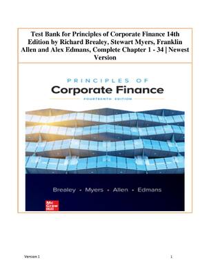 Preview of Test Bank for Principles of Corporate Finance 14th  Edition by Richard Brealey, Stewart My