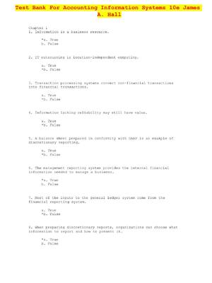 Preview of Test Bank For Accounting Information Systems 10th Edition By James A. Hall
