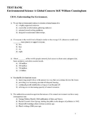 Preview of TEST BANK  Environmental Science A Global Concern 16th Edition By William Cunningham