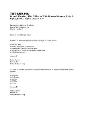 Preview of TEST BANK FOR Organic Chemistry 12th Edition by T. W. Graham Solomons, Craig B. Fryhle, Sc
