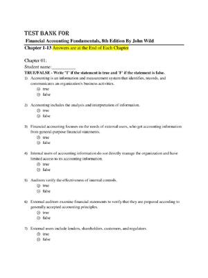 Preview of Test Bank For Financial Accounting Fundamentals, 8th Edition By John Wild Chapter 1-13